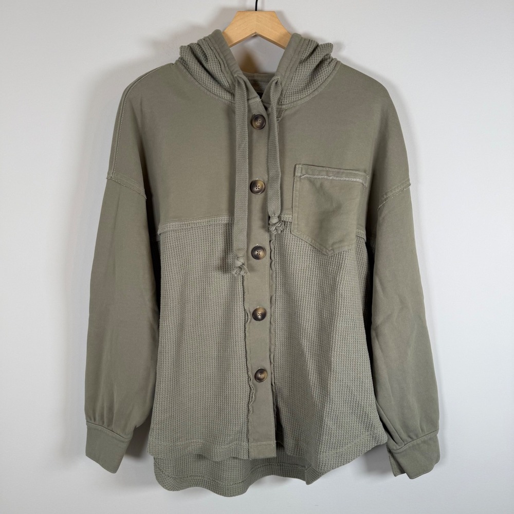American Eagle Seriously Lived-In Hoodie Shacket XS Small Waffle Knit Button Up